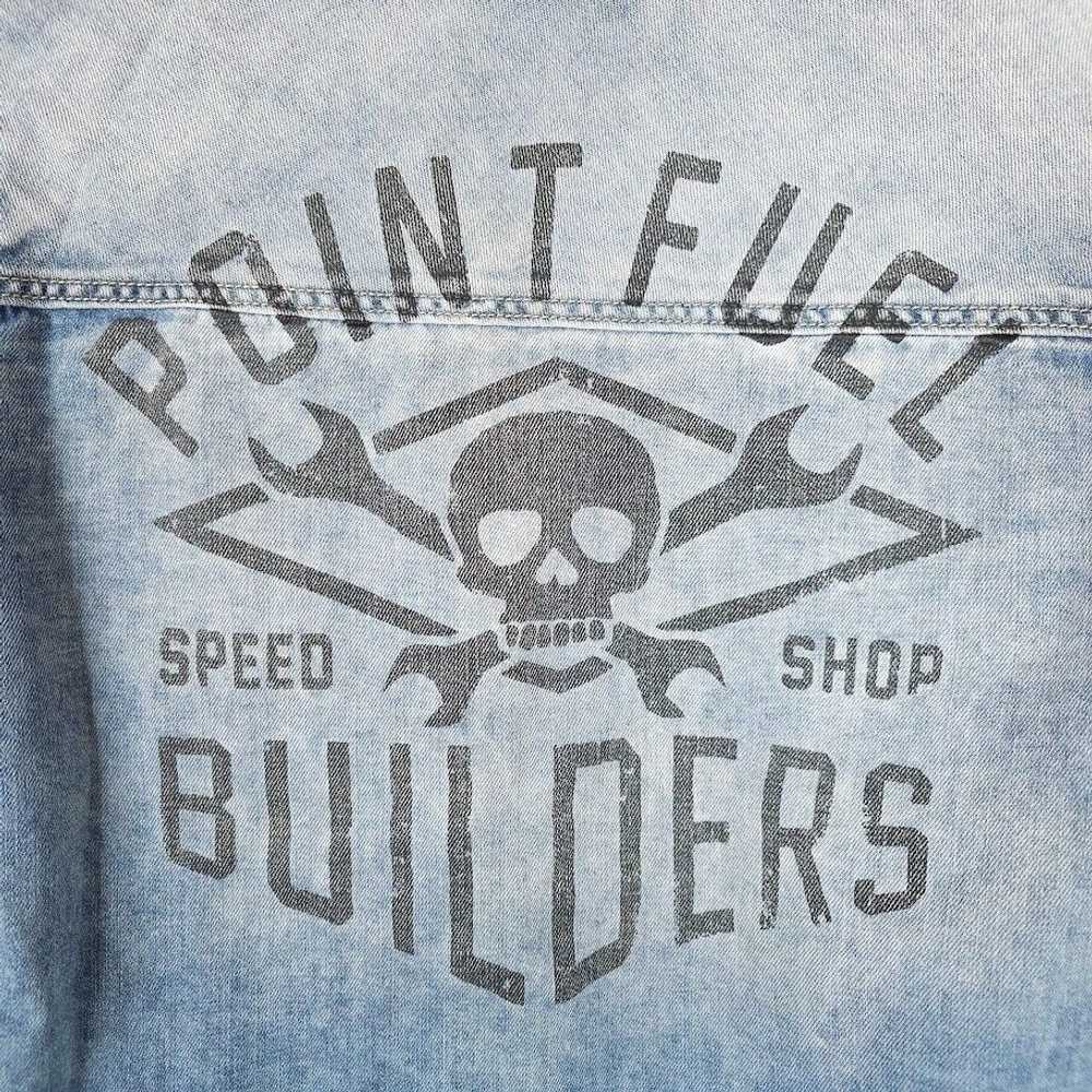 H&M Racing Skull Denim Shirt Mens Size XS Blue Pe… - image 4