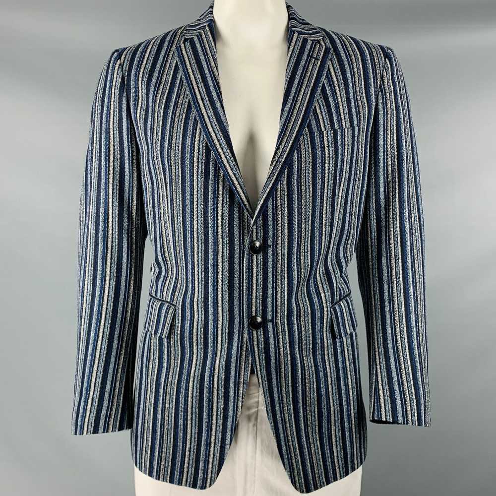 Etro Navy Black White Stripe Wool Blend Notch Lap… - image 1