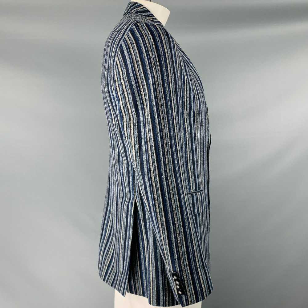 Etro Navy Black White Stripe Wool Blend Notch Lap… - image 3