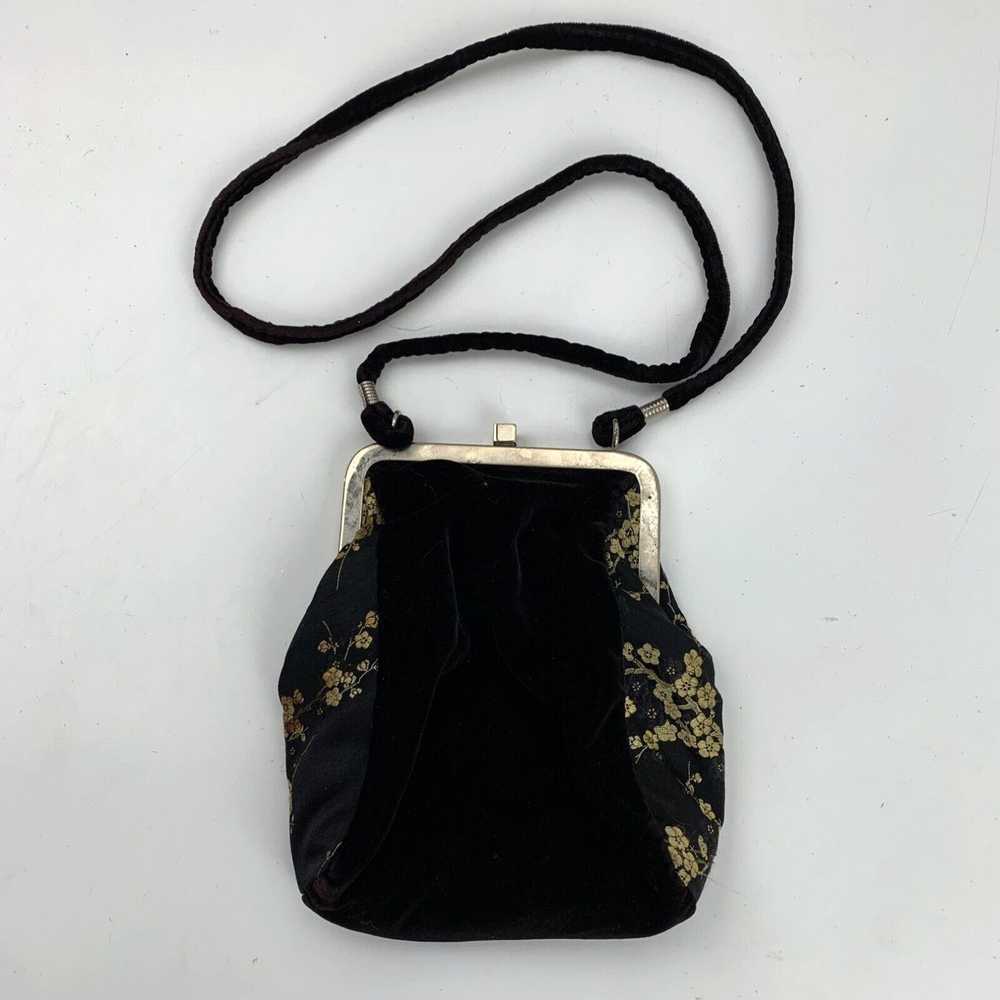 Vintage Black Gold Floral Print Womens Purse Hang… - image 2