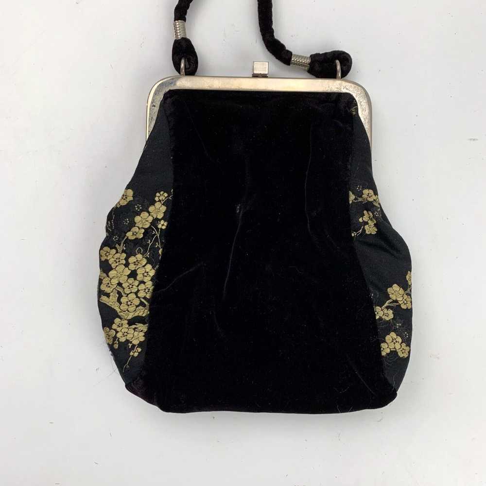 Vintage Black Gold Floral Print Womens Purse Hang… - image 3