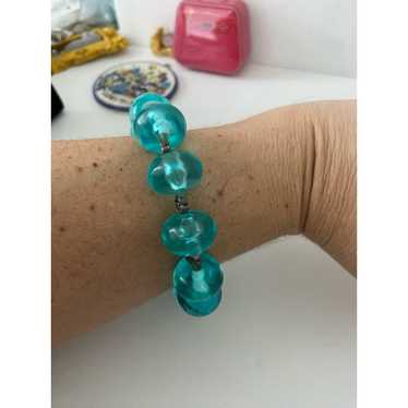 Generic Vintage chunky turquoise blue bead bracel… - image 1