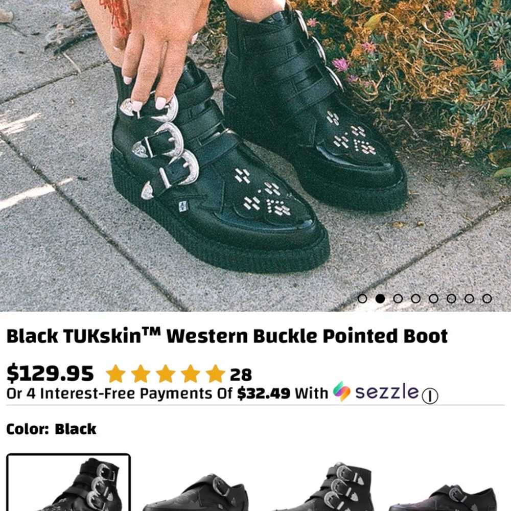 Black TUKskin™ Western Buckle Pointed Boots - image 4