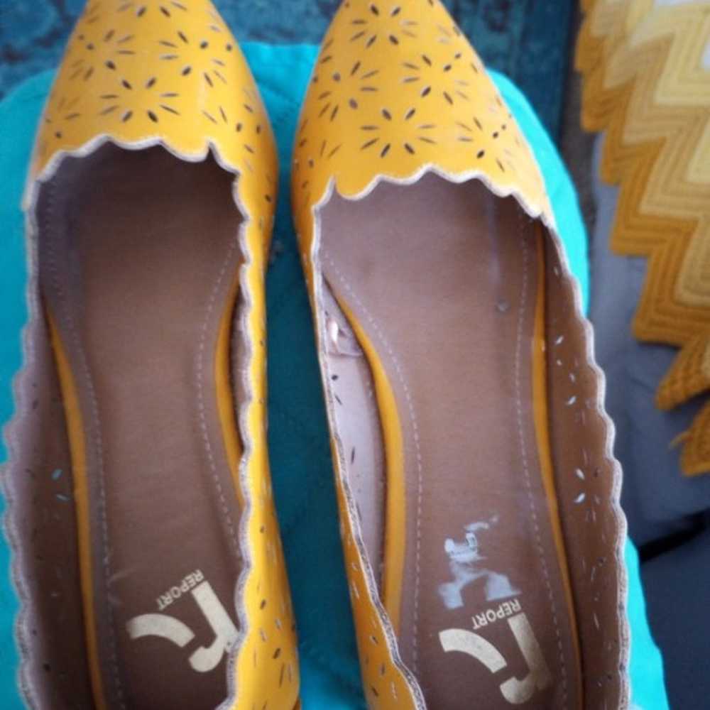 Size 11 flats. All manmade. Never worn. Yellow - image 1