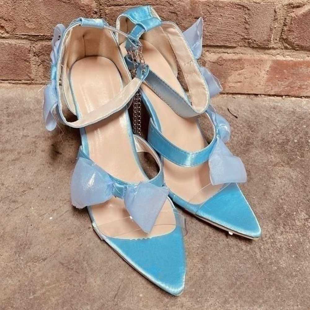 Blue Strappy Bow Pointed Toe Stiletto Sandal Heel… - image 11