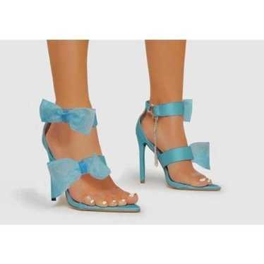 Blue Strappy Bow Pointed Toe Stiletto Sandal Heel… - image 1
