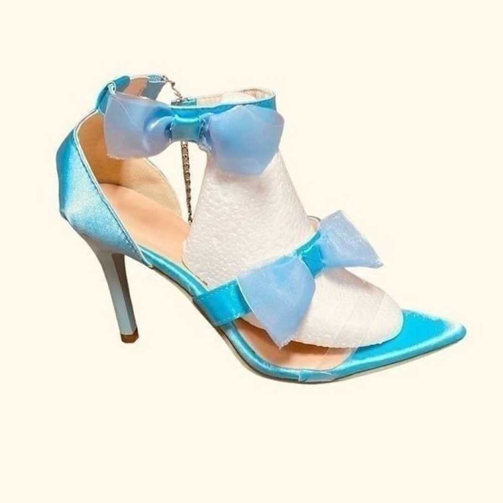 Blue Strappy Bow Pointed Toe Stiletto Sandal Heel… - image 2