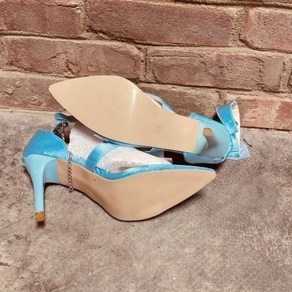 Blue Strappy Bow Pointed Toe Stiletto Sandal Heel… - image 9
