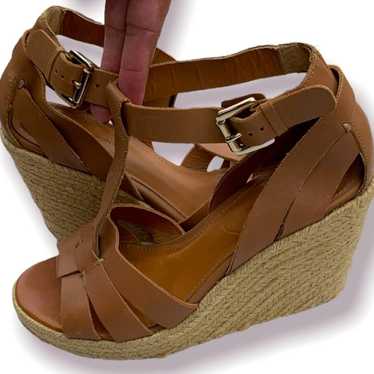 Madison Harding Espadrille Brown Leather Wedges Si