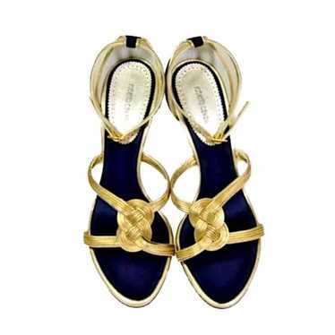 NWT Roberto Cavalli Gold/Black Sandals Size 8 - image 1