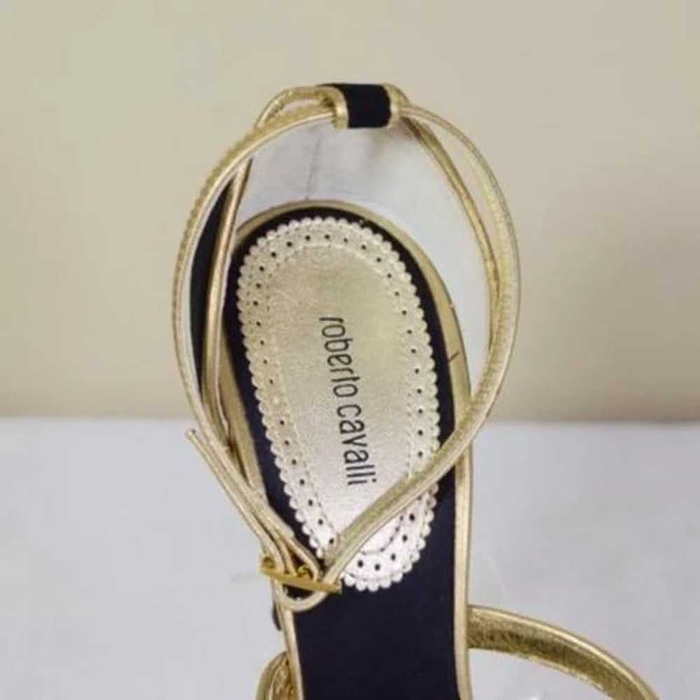 NWT Roberto Cavalli Gold/Black Sandals Size 8 - image 7