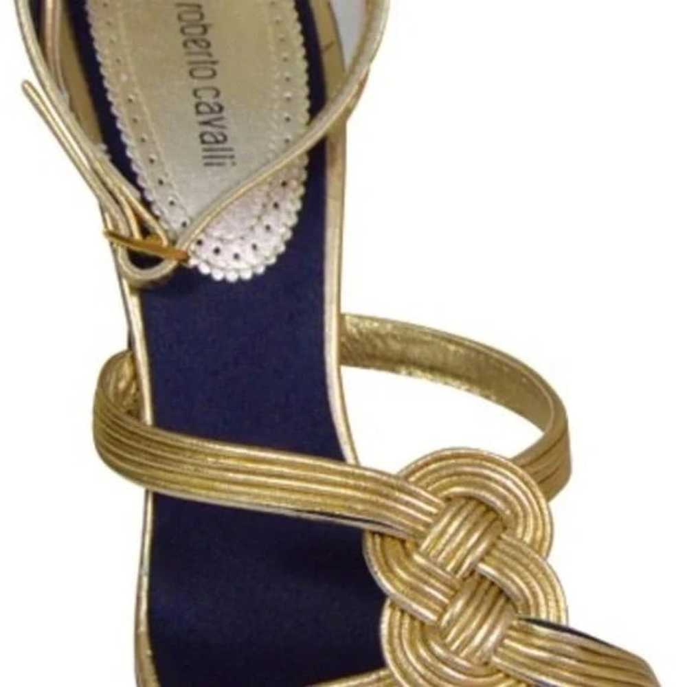 NWT Roberto Cavalli Gold/Black Sandals Size 8 - image 9