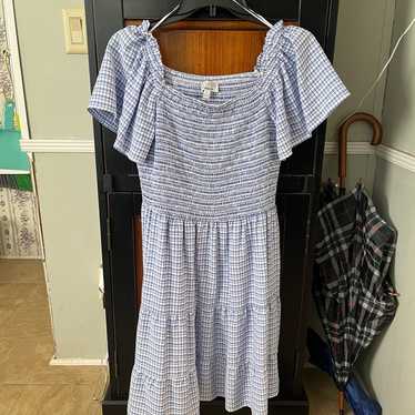 Blue and white gingham dress