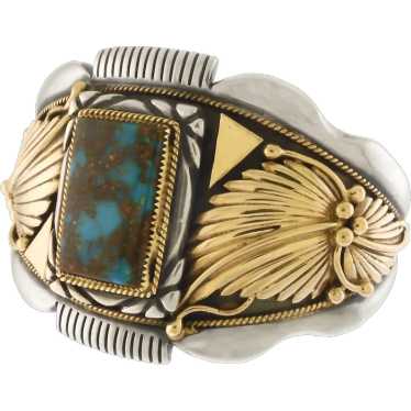 Fantastic R. Bennett Turquoise Cuff with 14k Over… - image 1