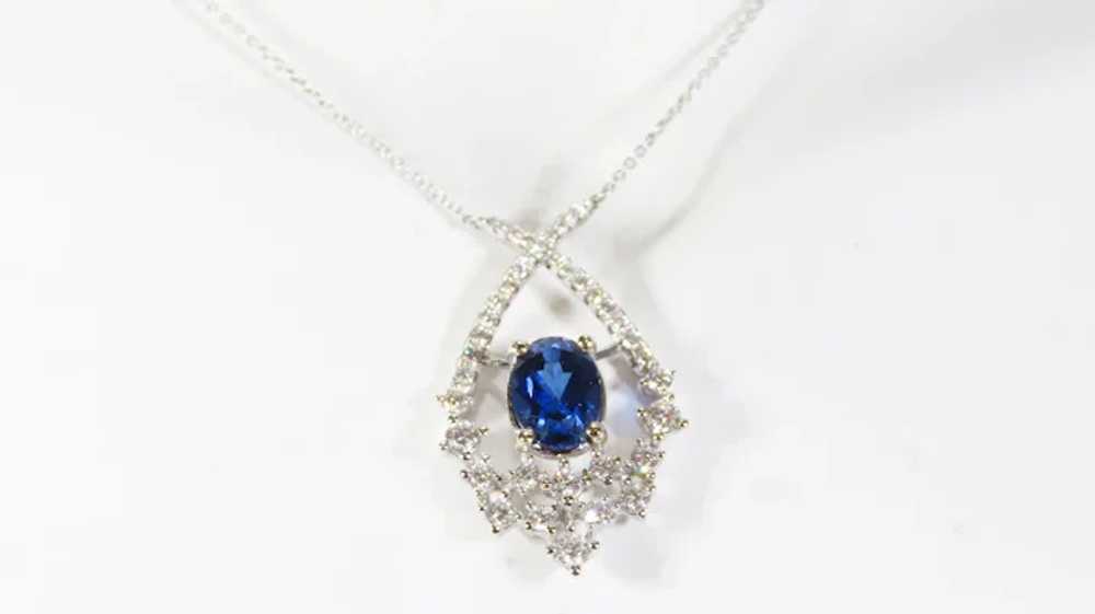 Estate 14K white gold Natural blue sapphire & Dia… - image 2