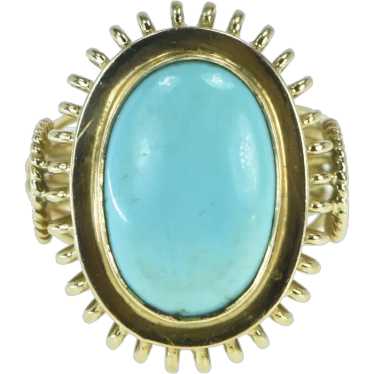 18K Oval Turquoise Vintage Filigree Cabochon Ring 
