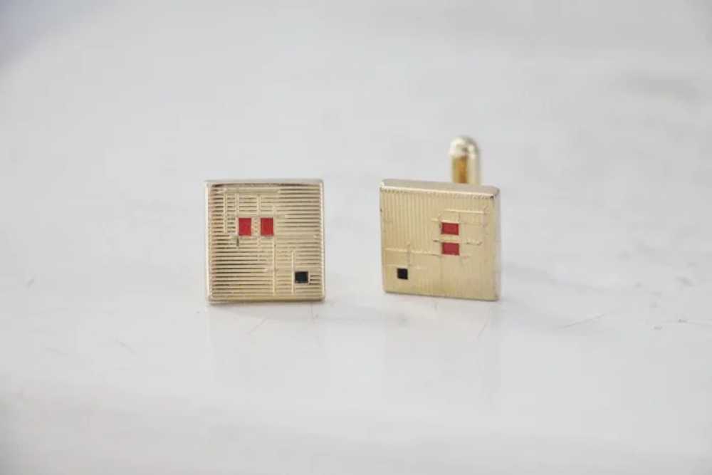 Anson Geometric Red Blue and Gold Cufflinks - image 2