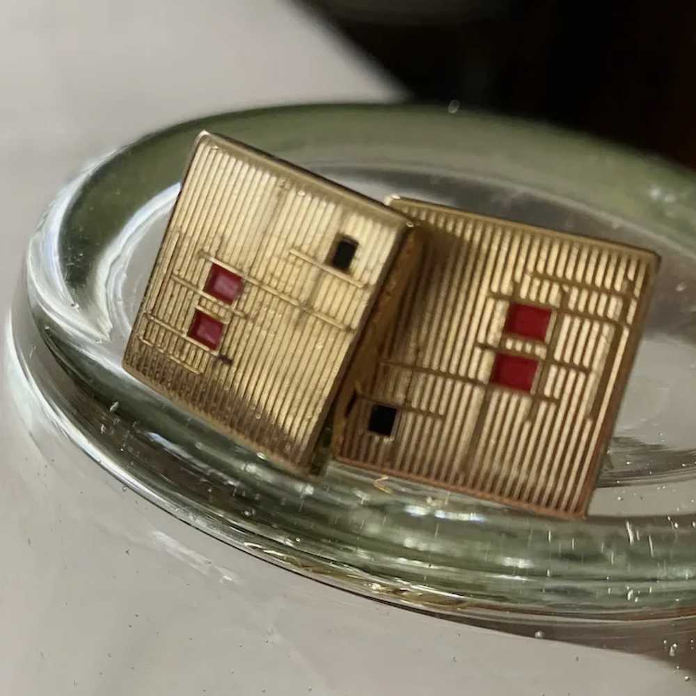 Anson Geometric Red Blue and Gold Cufflinks - image 6