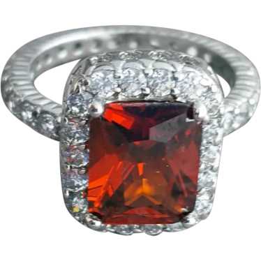 Gorgeous Sterling Silver Ring RED and Crystal CZ S