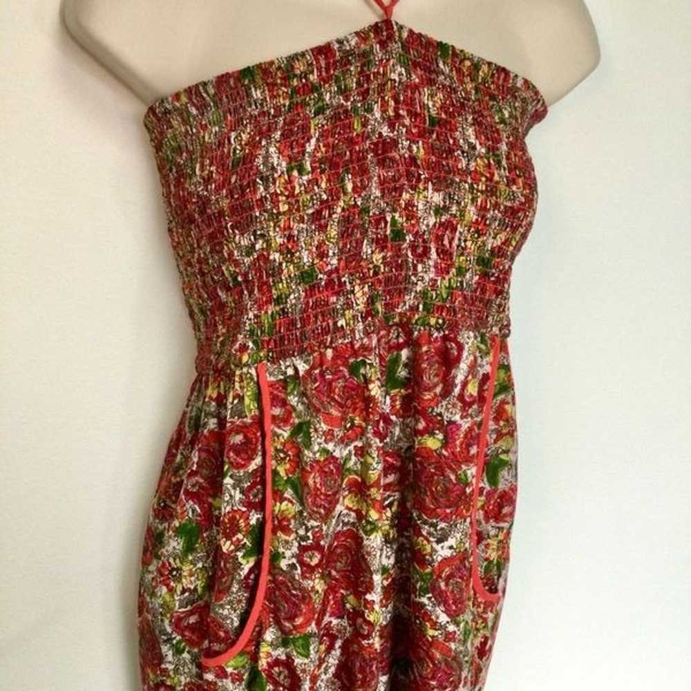 Band and of Gypsies Womens Red Floral Smocked Lin… - image 2