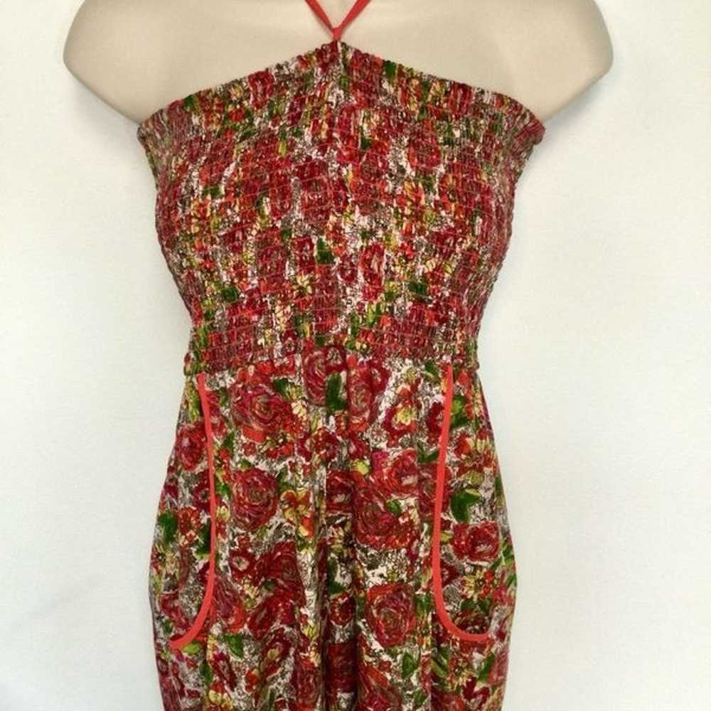 Band and of Gypsies Womens Red Floral Smocked Lin… - image 4