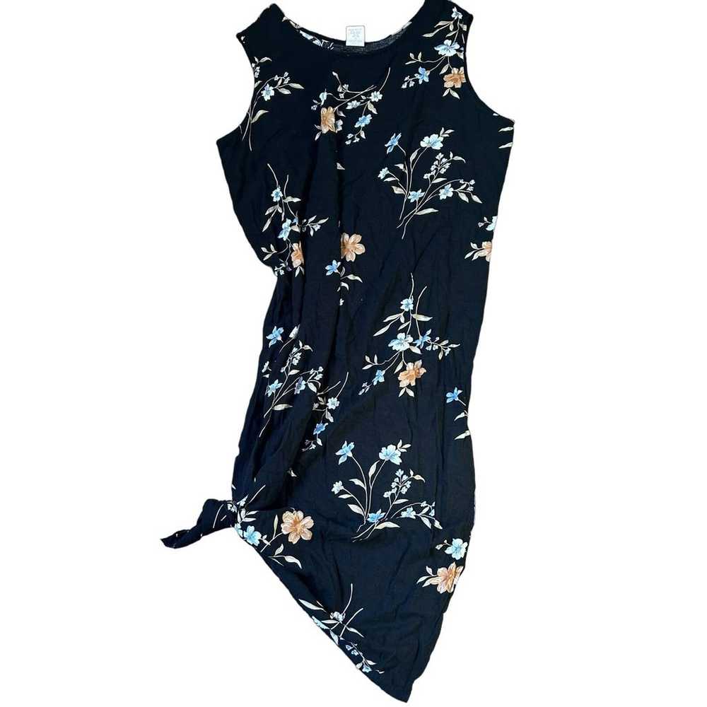 Vintage Dark Floral Maxi Dress Sleeveless Black P… - image 1