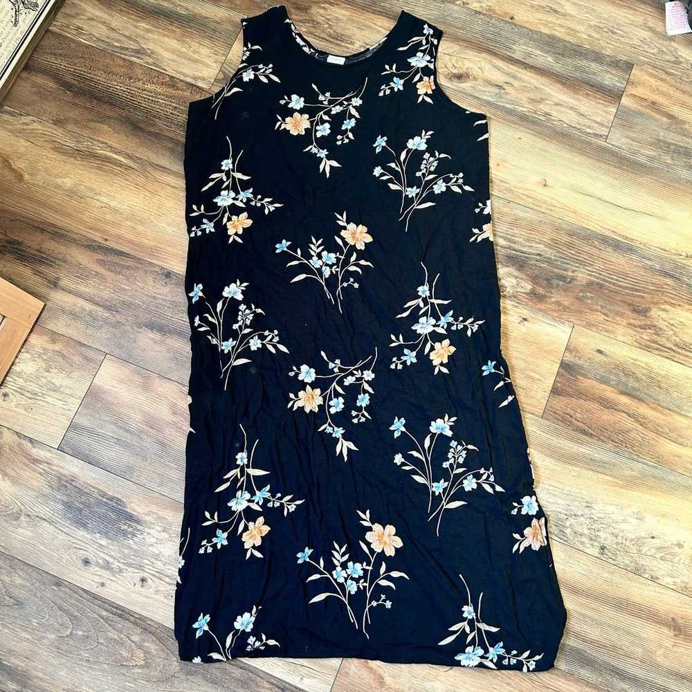 Vintage Dark Floral Maxi Dress Sleeveless Black P… - image 2