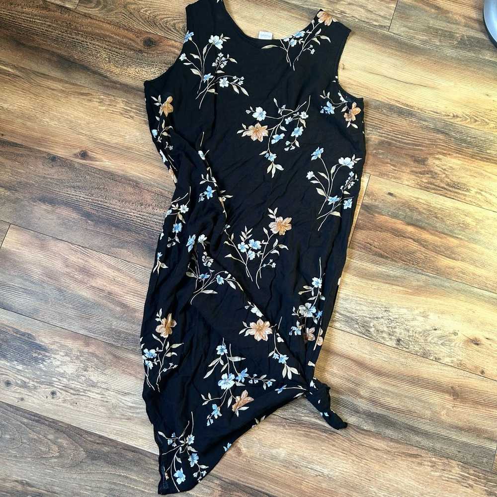 Vintage Dark Floral Maxi Dress Sleeveless Black P… - image 7