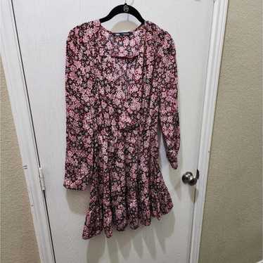Zara red, pink, and black floral long sleeve mini… - image 1