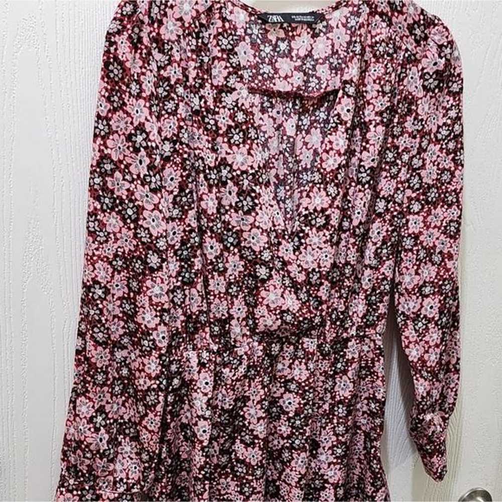 Zara red, pink, and black floral long sleeve mini… - image 2