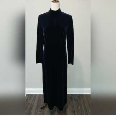 Vintage Carole Little Dark Blue Velvet Maxi Dress… - image 1