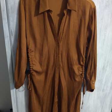 Zara medium pull string side cut out brown dress - image 1