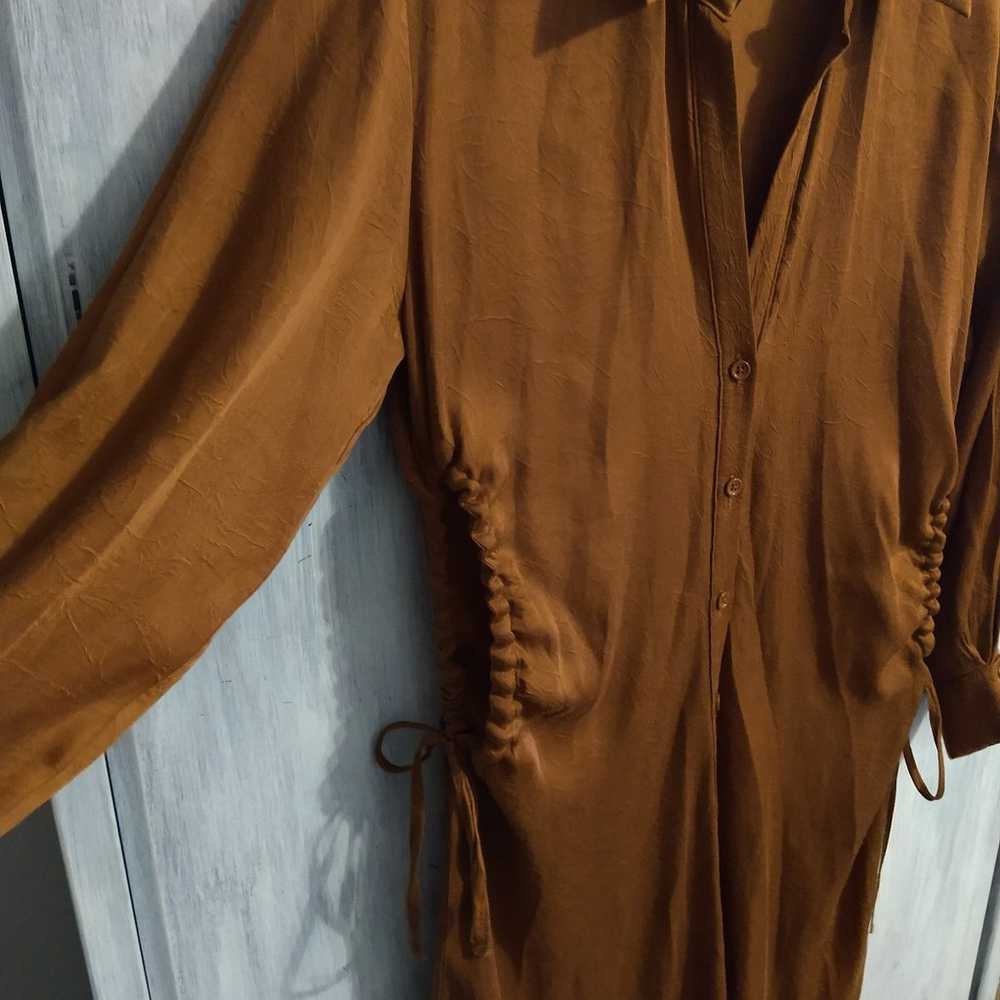 Zara medium pull string side cut out brown dress - image 3