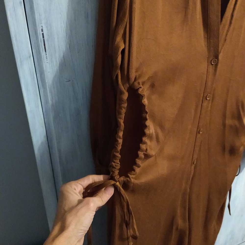 Zara medium pull string side cut out brown dress - image 4