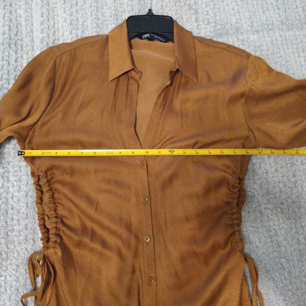 Zara medium pull string side cut out brown dress - image 8