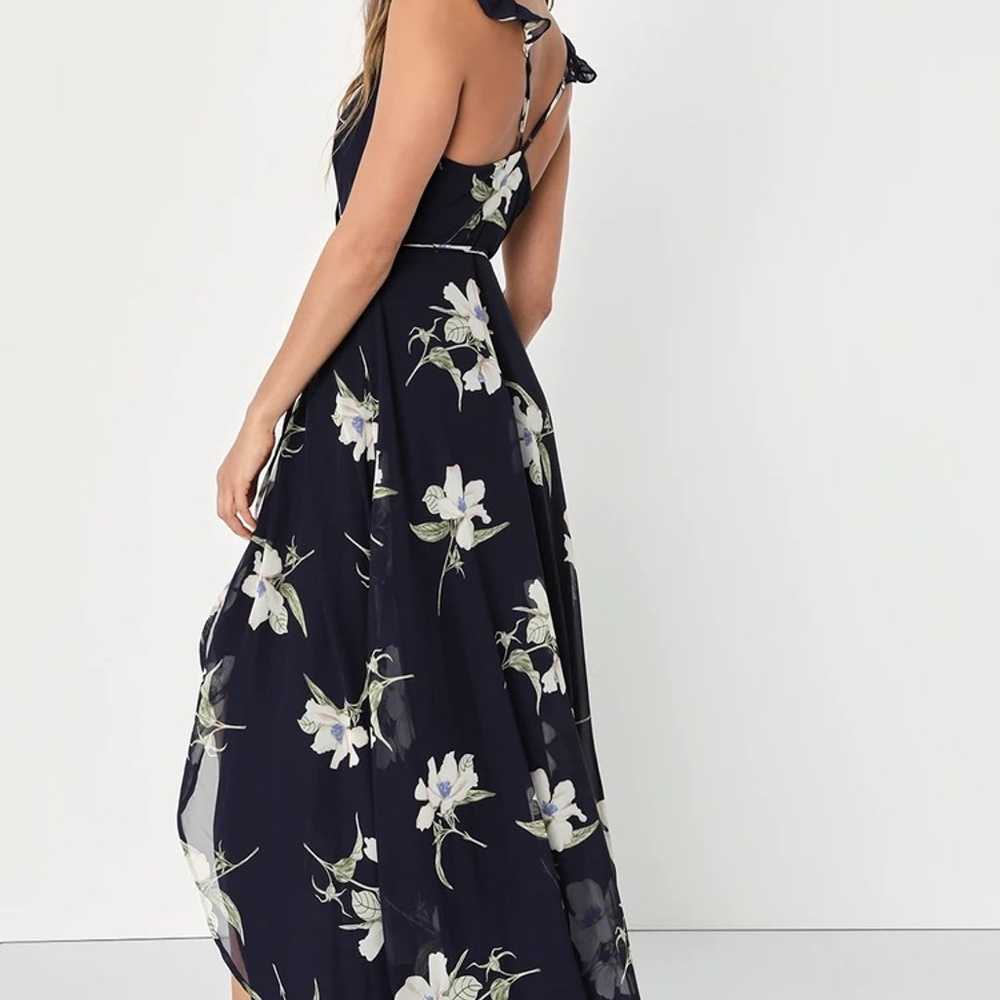 All Mine Navy Blue Floral Print High-Low Wrap Dre… - image 2