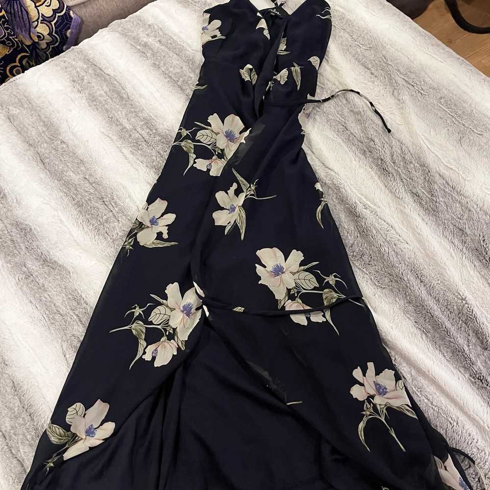 All Mine Navy Blue Floral Print High-Low Wrap Dre… - image 6