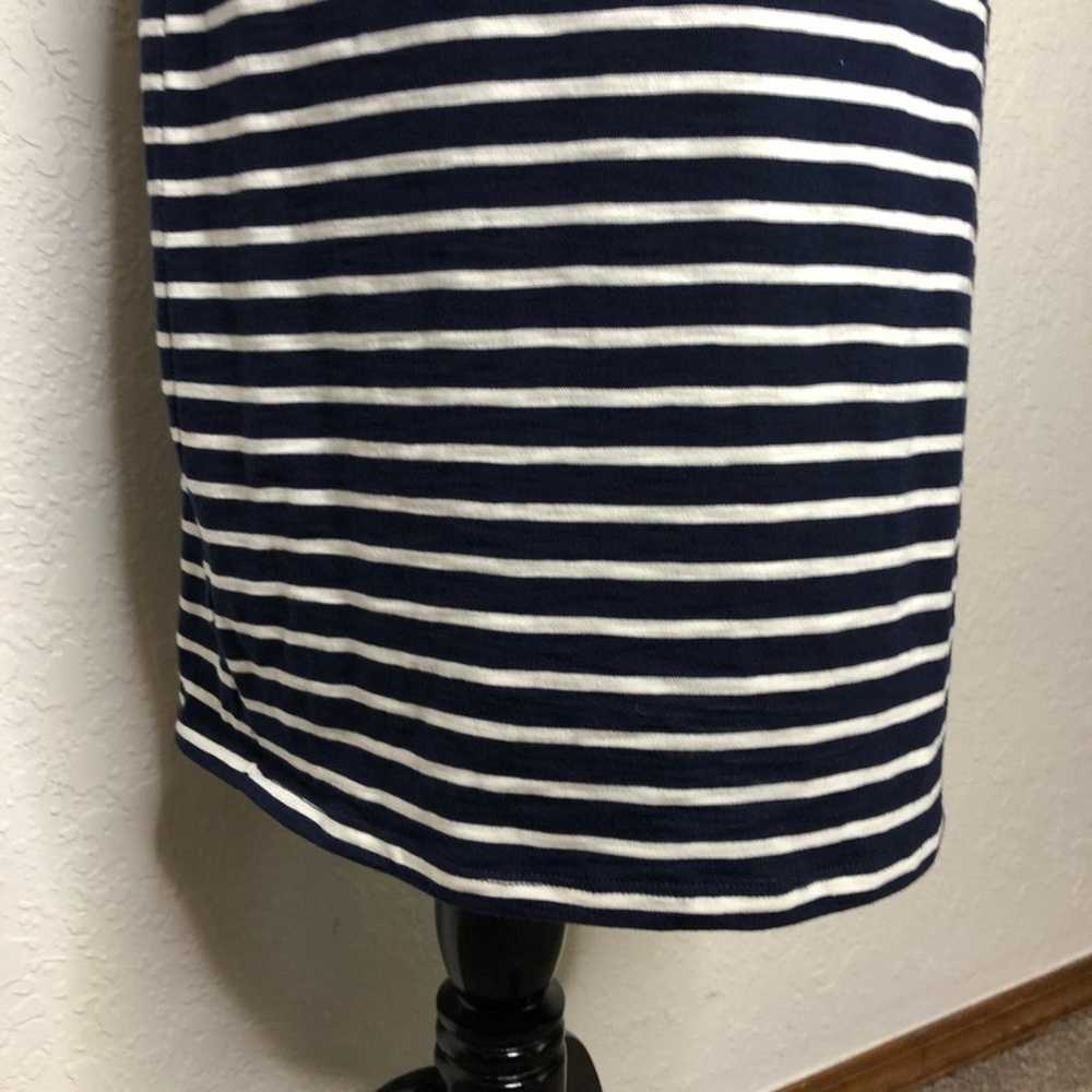 Boden navy blue white striped cap sleeve shift dr… - image 11