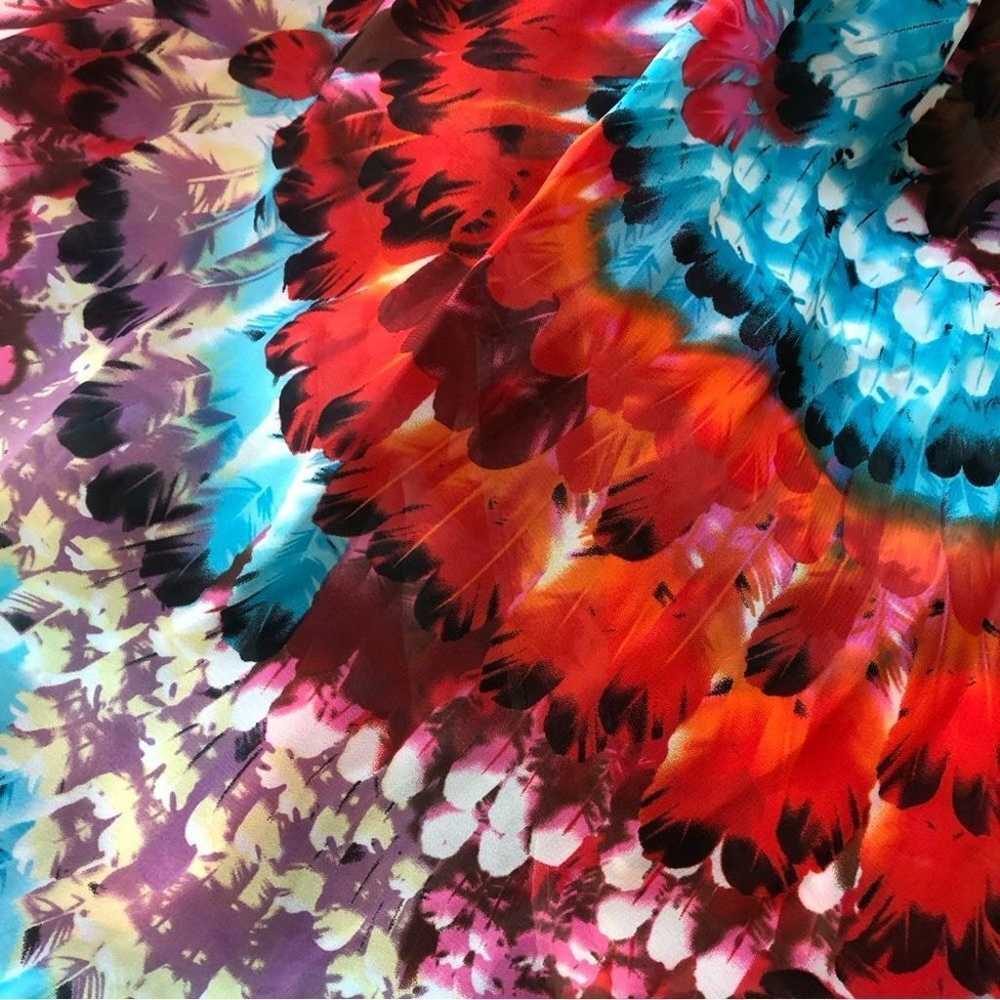 Aqua Strapless Hi Low Feather Print Dress - image 10