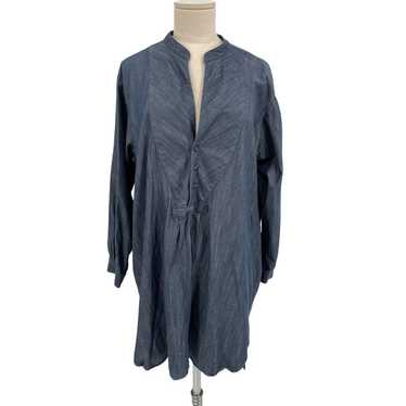 Petersyn Dress Blue Chambray Denim Roll Tab Sleev… - image 1