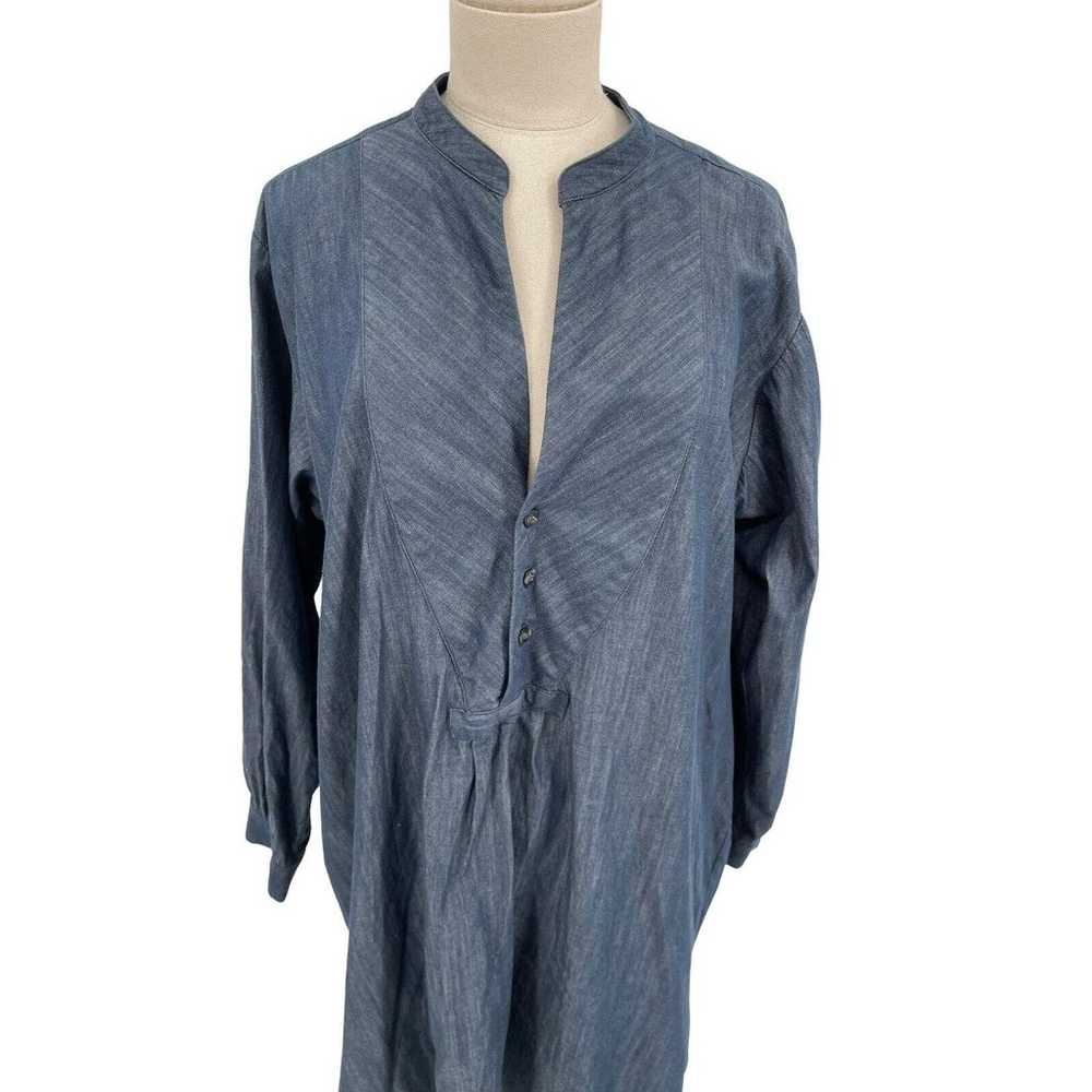 Petersyn Dress Blue Chambray Denim Roll Tab Sleev… - image 2