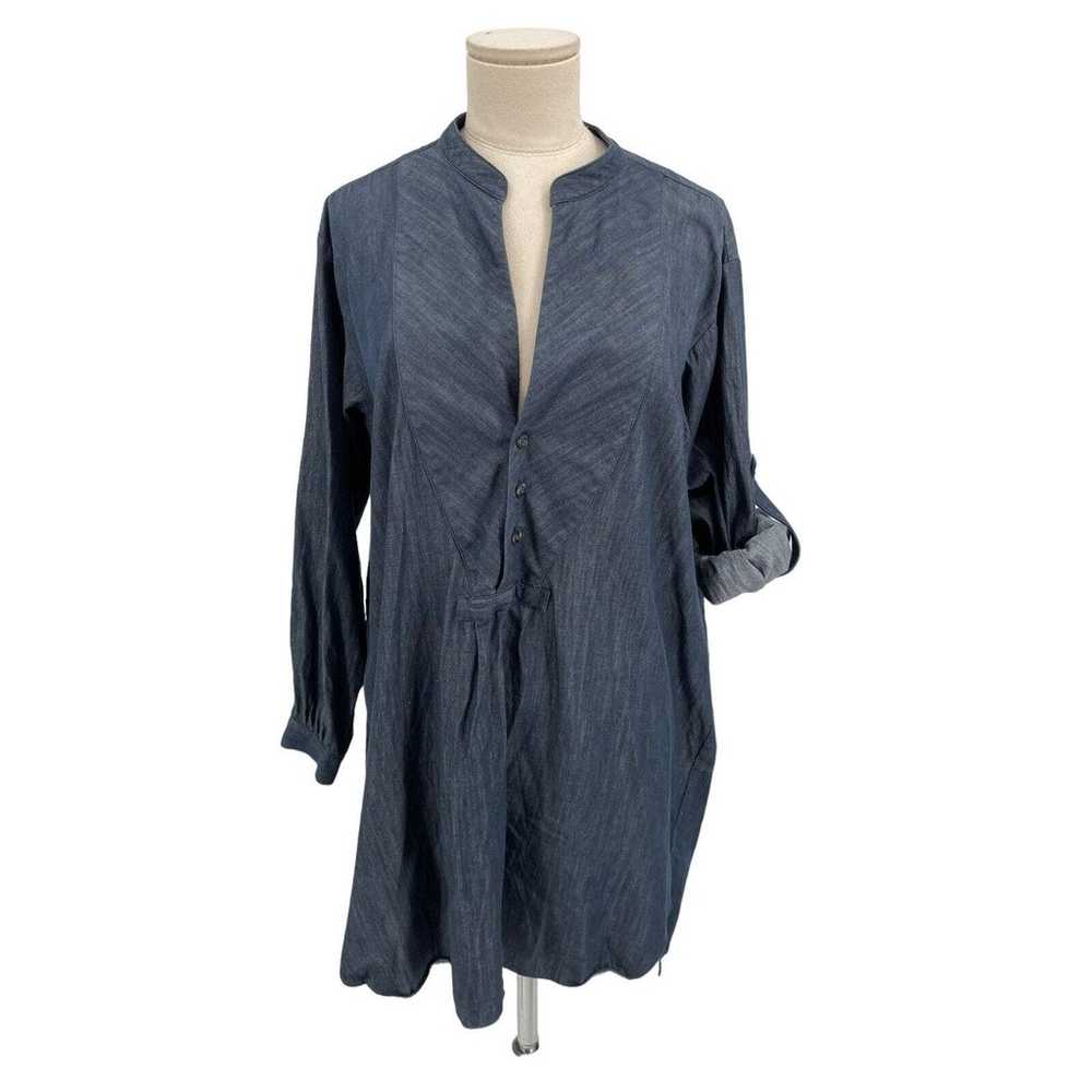 Petersyn Dress Blue Chambray Denim Roll Tab Sleev… - image 8