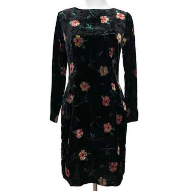 Terry Ward Vintage Dress Black Velvet Floral Long… - image 1