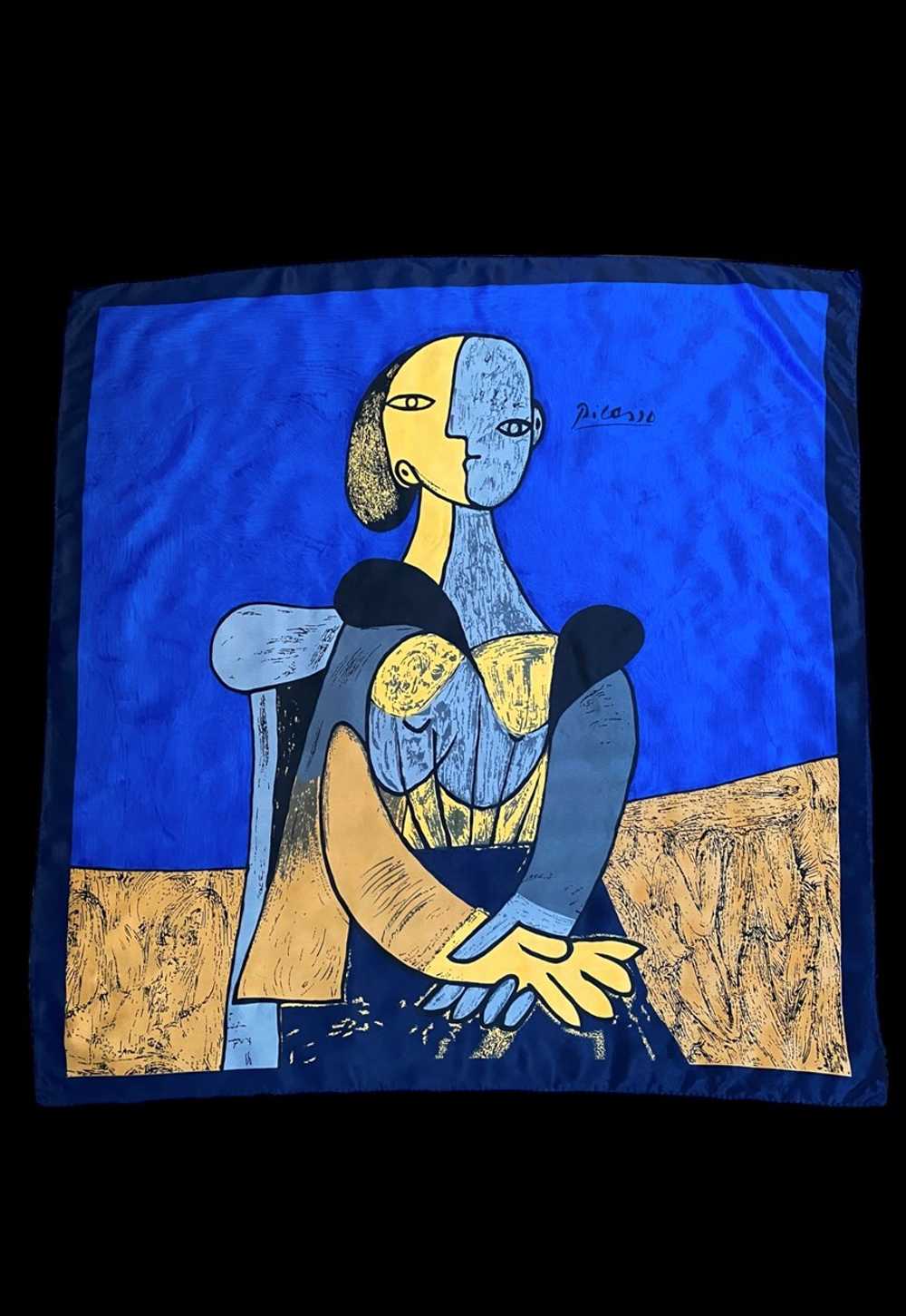 80's Vintage Picasso Print Abstract Blue Yellow S… - image 1