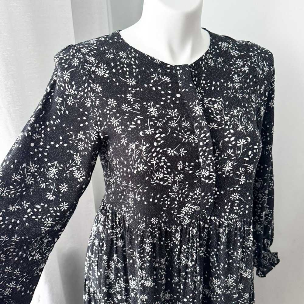Zara Black White Floral Long Puff Sleeves Boho Mi… - image 2