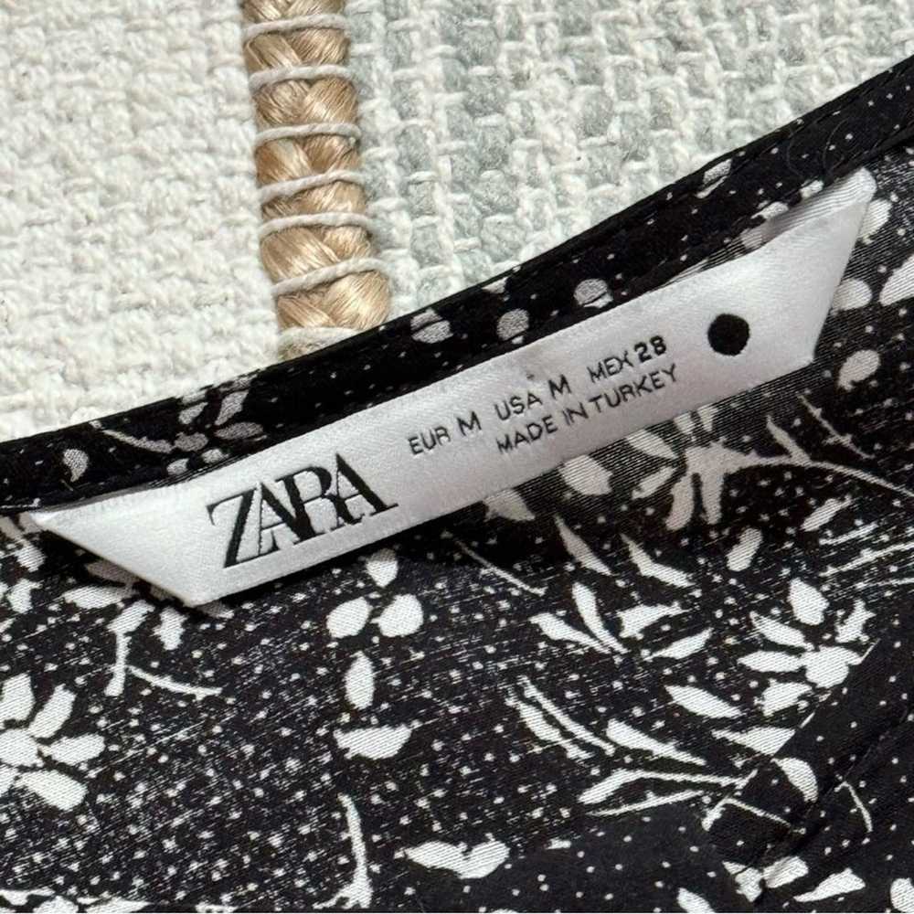 Zara Black White Floral Long Puff Sleeves Boho Mi… - image 8