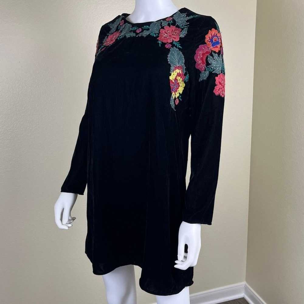 Zara Women’s Size M Black Velvet Floral Embroider… - image 5