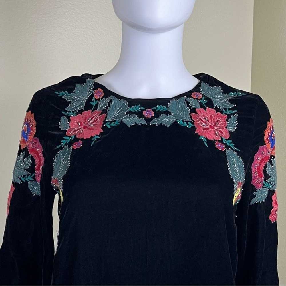 Zara Women’s Size M Black Velvet Floral Embroider… - image 7