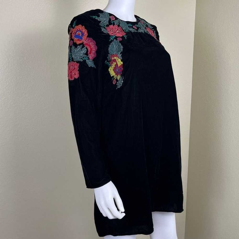 Zara Women’s Size M Black Velvet Floral Embroider… - image 9