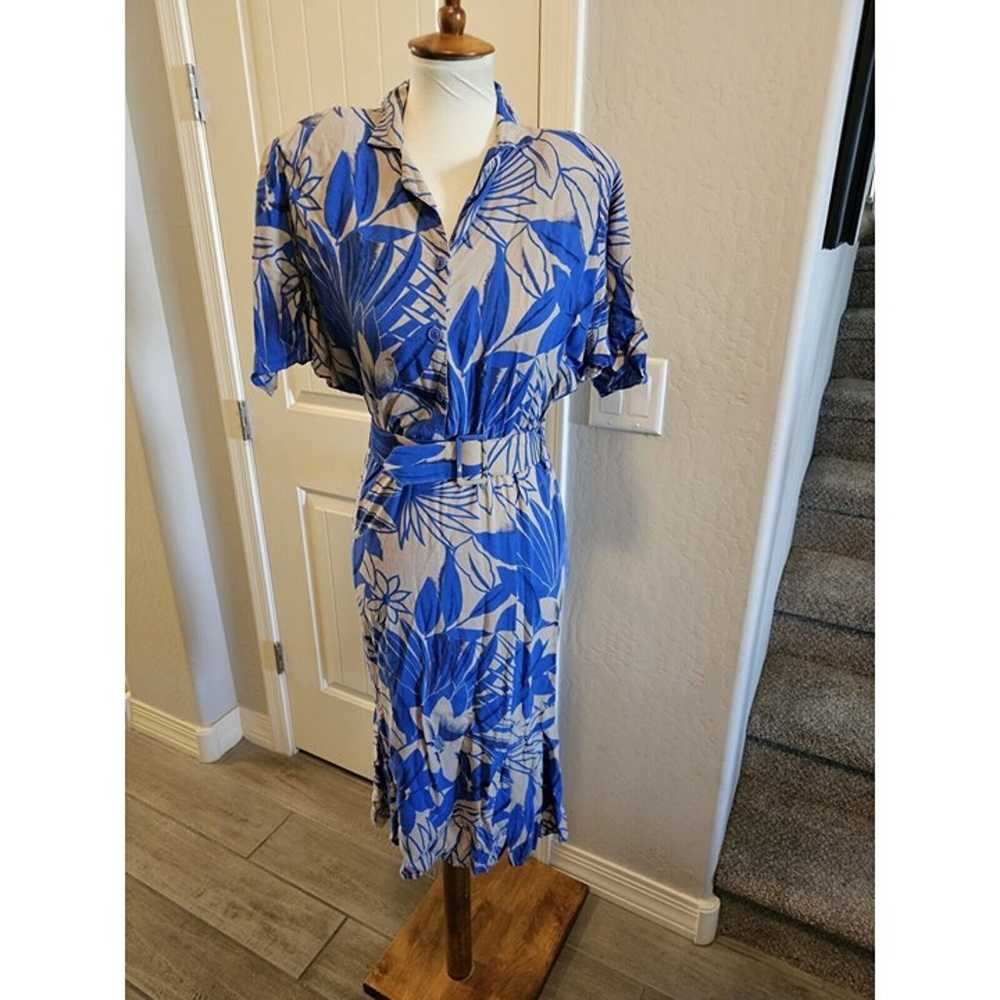 Joni Blair Tropical Floral Print Belt Dress Vinta… - image 1